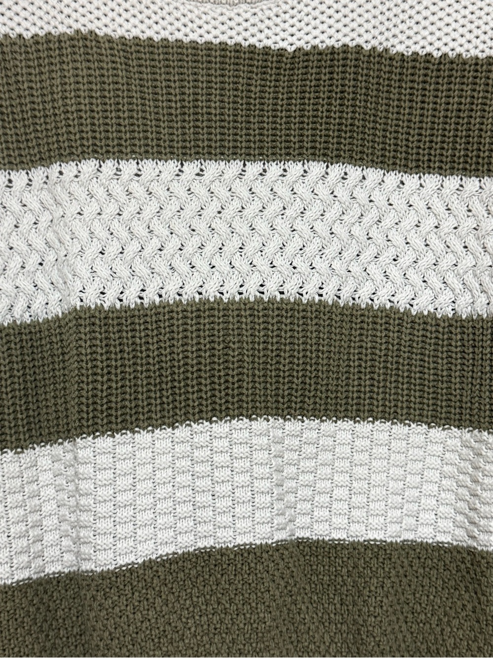 Women’s Olive and White Striped Crewneck Sweater - Picture 2 of 5